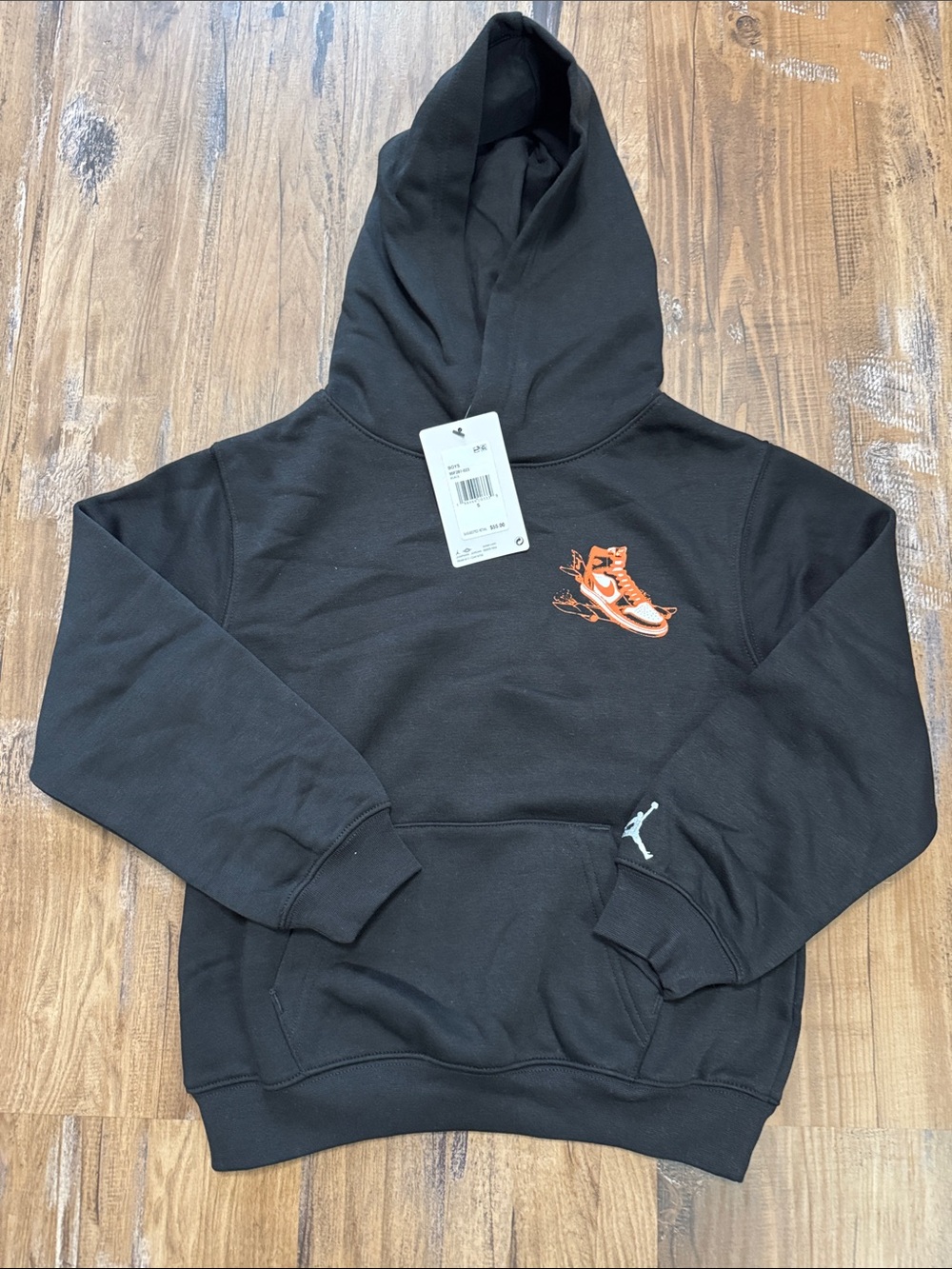 Jordan Black Pullover Hoodie with Orange Sneaker Graphic